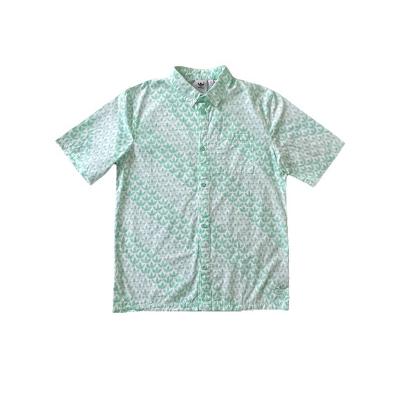 adidas Other - Adidas All Over Logo Button Up Collared Short Sleeve Shirt Aqua Mens Large‎